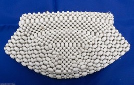 Vintage Purse Czech Wooden Bead Ivory Small wDance Strap 1930s - $34.75