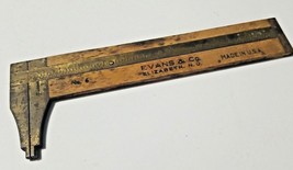 Vintage Evans #6 6” Sliding Ruler Caliper Wood And Brass Made In USA - $13.99