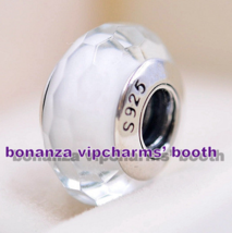 925 Silver Handmade Glass Bead Fascinating White Faceted Murano Glass Charm - £3.63 GBP
