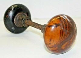 Antique Cast Iron &amp; Wood Round Interior Non Locking Heavy Marbled Door Handle - £58.38 GBP
