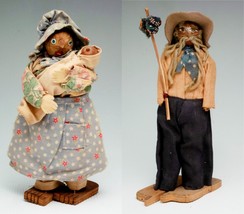 Vintage Ozark Shop Mountain Man &amp; Woman Hickory Nut Head Barnes Figurine 6&quot; 7&quot; - £15.94 GBP