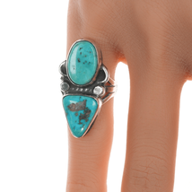 sz5.25 Chief Wolf Robe Hunt (1905-1977) Acoma silver double turquoise ring - £144.39 GBP