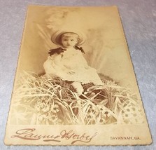 Vintage Cabinet Card Photograph Girl Child with Dress and Hat Savannah Georgia - £4.74 GBP