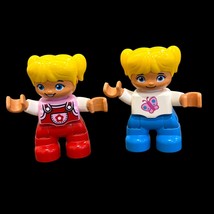 LEGO Duplo Twin Blonde Hair Girl Figures With Red &amp; Blue Outfits - $5.76