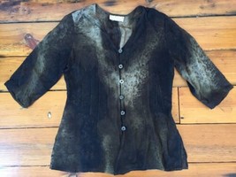 Vintage Rialto Collection Joy Perreras Black Brown Tan Button Up Sheer Shirt 36&quot; - £21.51 GBP