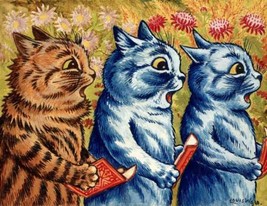 Three cats singing. Gouache by Louis Wain Oil Painting Giclee Print Canvas - £6.92 GBP+