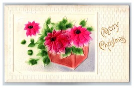 Merry Christmas Poinsettias High Relief Embossed Airbrushed DB Postcard W7 - £3.91 GBP