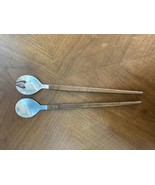 Vintage Salad Serving Set Wood &amp; Stainless Japan MCM Mid Century 13  inch. - £9.34 GBP