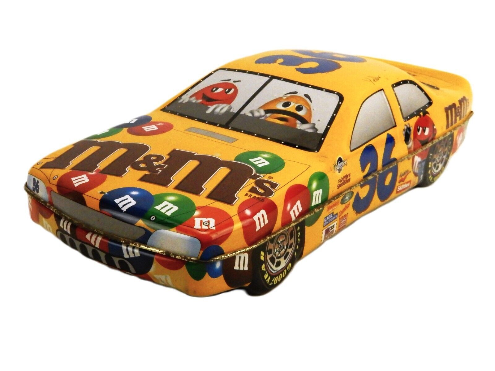 M&amp;M&#39;s Vintage Metal Race Car #36 Storage Box, Yellow Character, Second E... - $9.75