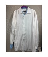 Visconti Uomo Mens White Paisley Flip Cuff Textured 2 Ply Cotton Dress S... - $24.95