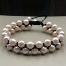 Cultured Shell Pearl 8x8 mm Beads Adjustable 2 Strand Thread Bracelet 2TB-94 - £11.86 GBP