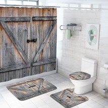 Rustic Shower Curtain Set Barn Door Wooden Country Wood Board Rural Farmhouse Pa - $47.99