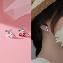 Dainty Small Cherry Earrings Stud For Women Girl Cute Fruit Cherry Stud Earrings - £9.08 GBP