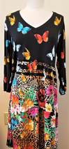 Johnny Was Midi Tiered Dress Sz-XL Black/Multicolor Butterflies and Floral Print - £142.00 GBP