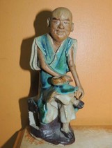 Chinese Mud Man Men Green Blue Robe dish 6&quot; drip glaze mark China Mudman... - $193.49