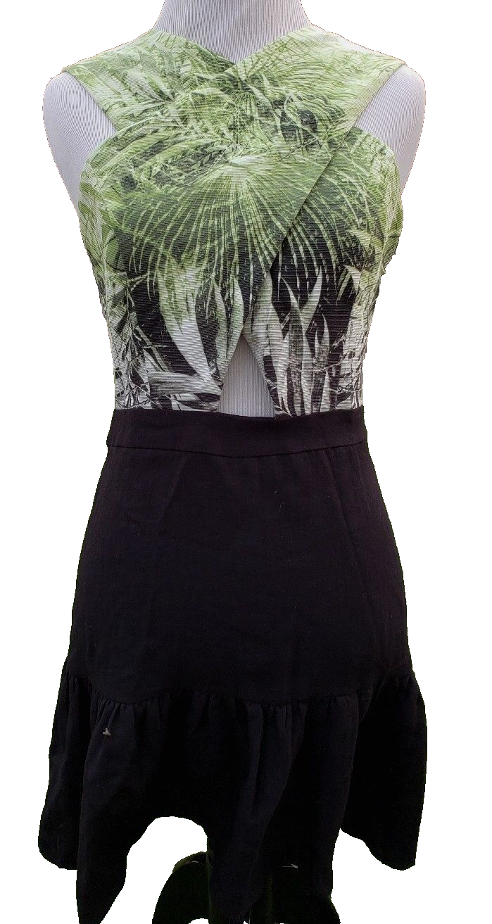 Primary image for Line & Dot Sun Dress Womens S Bamboo Cut Out Green Black Fit Flare Sleeveless