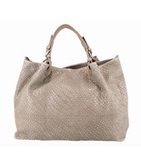 Woven Braided Pattern Beige Leather Large Handbag Handmade In Italy - $130.00