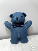 Baby Gap small plush denim teddy bear rattle vintage stuffed animal toy blue - $4.94