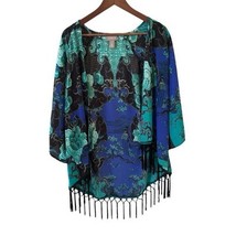 Chicos Open Wrap Top Asian Inspired Art to Wear SZ 1 Boho Blue Colorful ... - $650.81 MXN