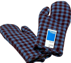 2 Pack Burgundy & Blue Checkered Oven Mitts Room Essentials 7" x 12.5" image 2