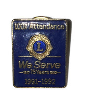 Lions Club 100% Attendance Award Lapel Pin 1991-1992 - £2.21 GBP