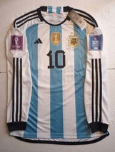 Lionel Messi Argentina World Cup Champion Stadium Home Long Sleeve Soccer Jersey - £79.93 GBP