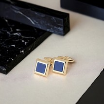 Lapis Lazuli Cufflinks-14K Yellow Gold Cufflinks-Tuxedo Studs-Square Cufflinks - £763.83 GBP