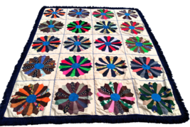 Gorgeous Vintage Colorful Pinwheel Mixed Fabric Graphic Handmade Quilt 95 x 72 - £255.32 GBP