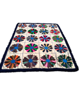 Gorgeous Vintage Colorful Pinwheel Mixed Fabric Graphic Handmade Quilt 95 x 72 - £259.46 GBP