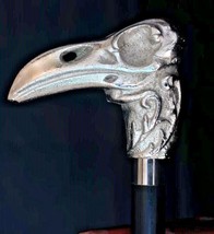 Raven Skull Walking Stick Handle Carving Neck Heavy Metal Handle - £31.03 GBP