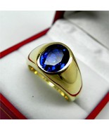 AAA Blue Manmade Sapphire 10x8mm 3.05 Carats in Heavy 18K Yellow gold MA... - £1,745.89 GBP