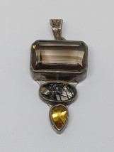 Vintage Sterling Silver 925 &quot;Obsidian&quot; Quartz Pendant - £35.29 GBP