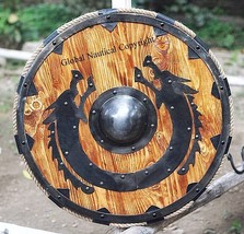 Medieval Vikingo Escudo Pesado Batalla Listo Cuerda Diseño Madera Historical - £119.27 GBP