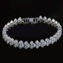 7 Ct Diamond 14 Ct White Gold Plated Silver Tennis S-Link Bracelet, 7.5&quot; V-Day - $150.06