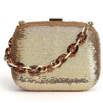 New Fashion Sequins Evening Bag Solid Color Tortoise Chain Clutch Bag  Laser Lad - £75.75 GBP