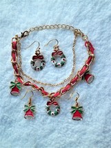 Xmas In July!! 5 Pc Gold Christmas Set Charm Bracelet &amp; Earrings Reduced!! - £8.53 GBP