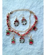 XMAS IN JULY!! 5 PC Gold Christmas Set Charm Bracelet &amp; Earrings REDUCED!! - £8.55 GBP