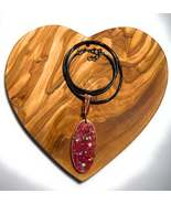 Pink Glitter Resin Pendant Wire Wrapped Bail on Leather Cord - $12.99
