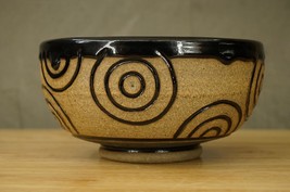 MP Studio Art Pottery Little Shottons Big Bowl Brown Glaze Circle Spiral Pattern - £36.59 GBP