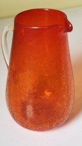 Crackle Glass Pitcher Tangerine  1949-69 Lovely for flowers or drinks - $20.00