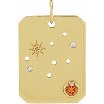 14k Yellow Gold Virgo Zodiac Constellation Orange Garnet Diamond Pendant - £415.98 GBP