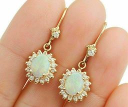 4 CT Opal Simulated Diamond Halo Drop/Dangle Earrings 925 Silver Gold Plated   - £76.59 GBP
