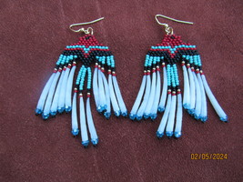 Native American Handmade Dentalium Shell Earrings &quot;Thunderbird&quot; - $65.00