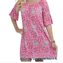 Simply Southern Wilmington Seashell Dress Size L Tasseled Hem On/Off Shoulder - £19.65 GBP