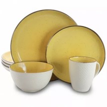 Elama Mellow-Yellow 16 Piece Textured Round Stoneware Dinnerware Dish Set - $74.25
