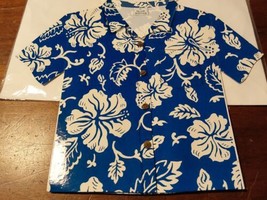 Island Heritage 1999 Hawaiian Shirt T Shirt Card w Envelope Blue White Flowers - £11.19 GBP