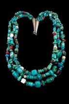 Navajo Natural Turquoise Multi Stone Multi Strand Trade Bead Beaded Necklace - £359.70 GBP