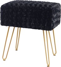 Black Rose Modern Mink Sq.Are Footstool Ottoman Bench Flower Pattern Fur... - £51.05 GBP