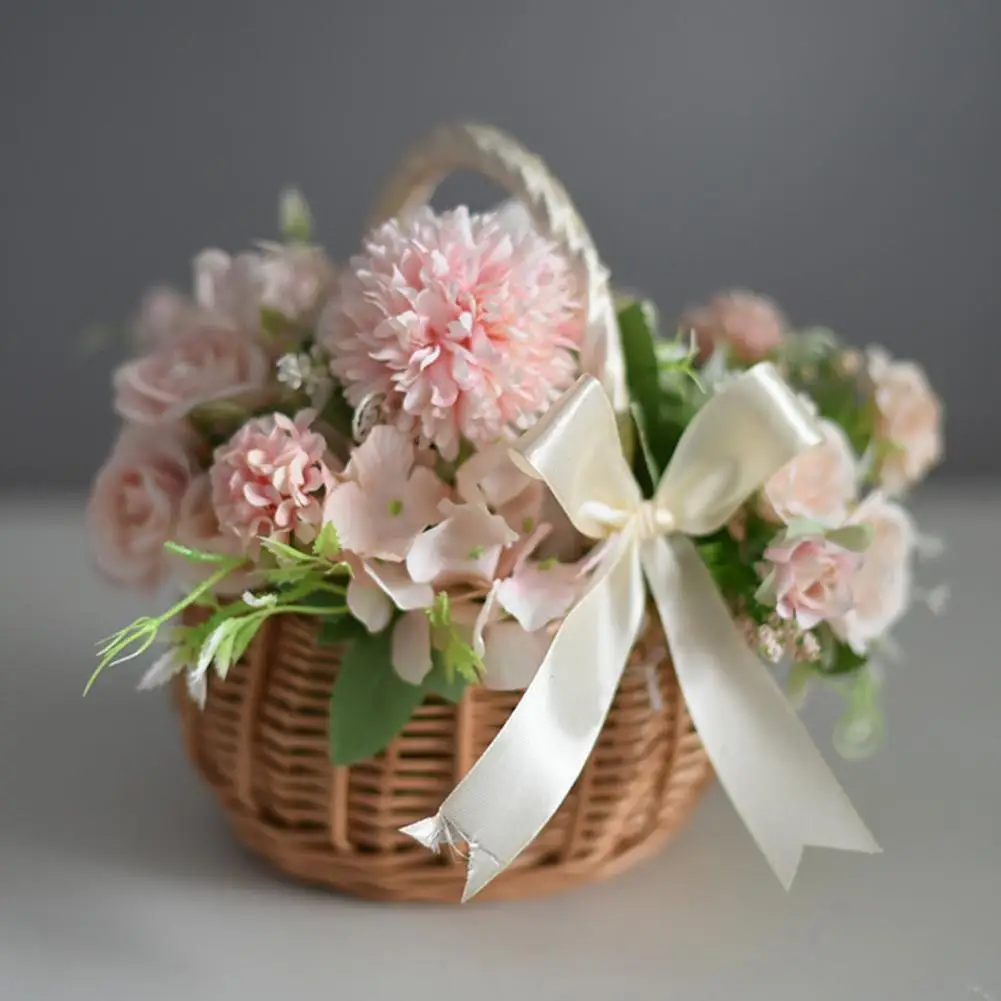 Play Simple Flower Basket Weaving Natural Decoration Picnic Storage Basket Weavi - £23.17 GBP