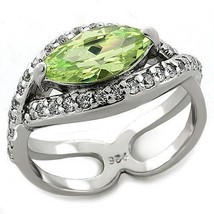 Sterling Silver Rhodium 925 Apple Green CZ Ring AAA Grade - $44.99